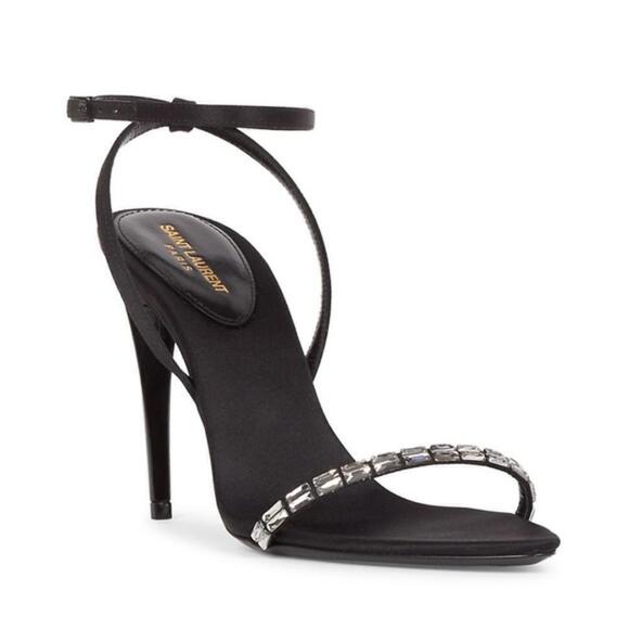 Saint Laurent Shoes - Saint Laurent Gloria sandals in crepe satin with Rhinestones size‎ 37EU